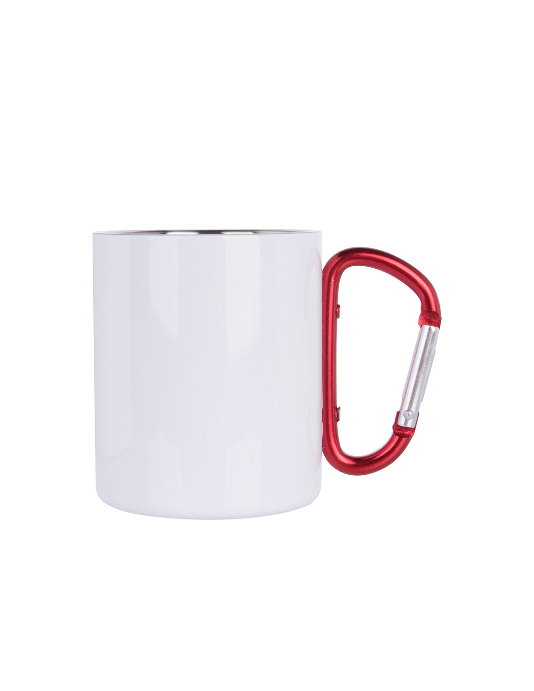 Tasse en acier inoxydable de 300 ml avec poignée mousqueton rouge (blanc)