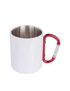 300ml Stainless Steel Mug with Red Carabiner Handle(White) 2
