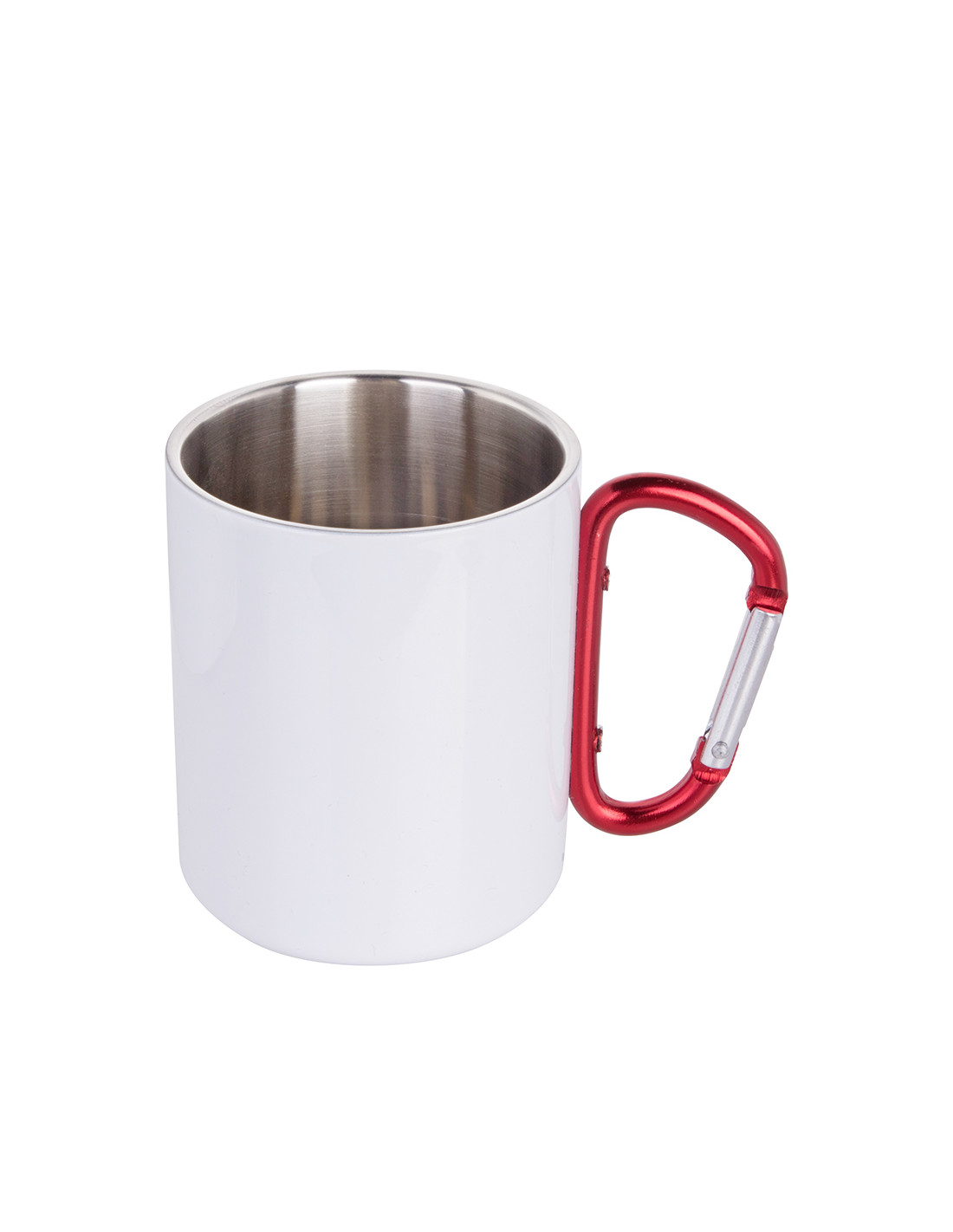 Tasse en acier inoxydable de 300 ml avec poignée mousqueton rouge (blanc)