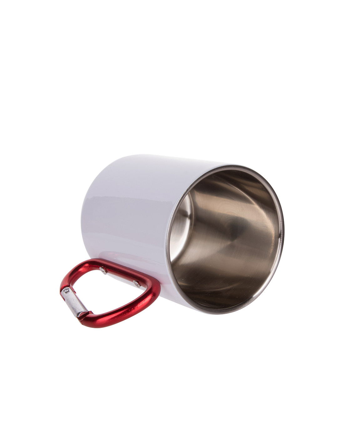 Tasse en acier inoxydable de 300 ml avec poignée mousqueton rouge (blanc)
