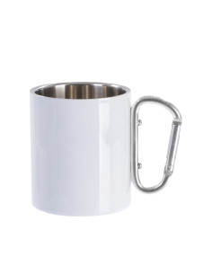 300ml Stainless Steel Mug with Silver Carabiner Handle(White)