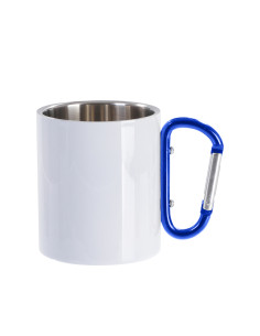 300ml Stainless Steel Mug with Blue Carabiner Handle(White)