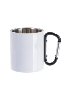 300ml Stainless Steel Mug with Black Carabiner Handle(White)
