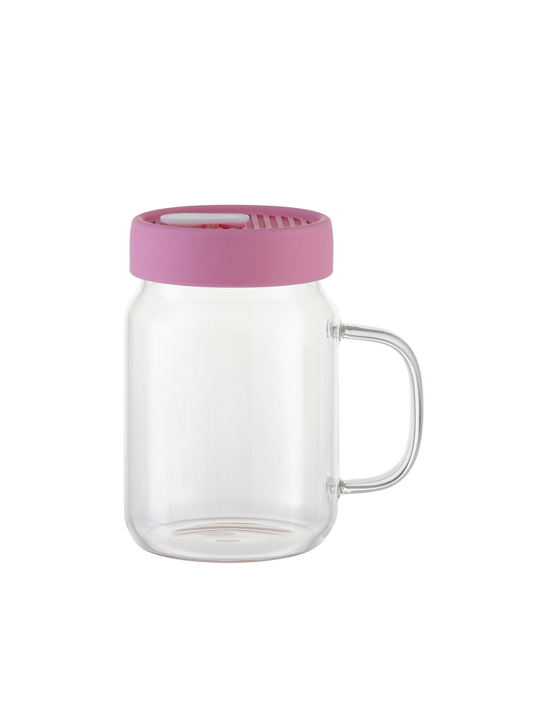 Pot Mason en verre de 20 oz/600 ml avec couvercle en silicone (transparent, rose)