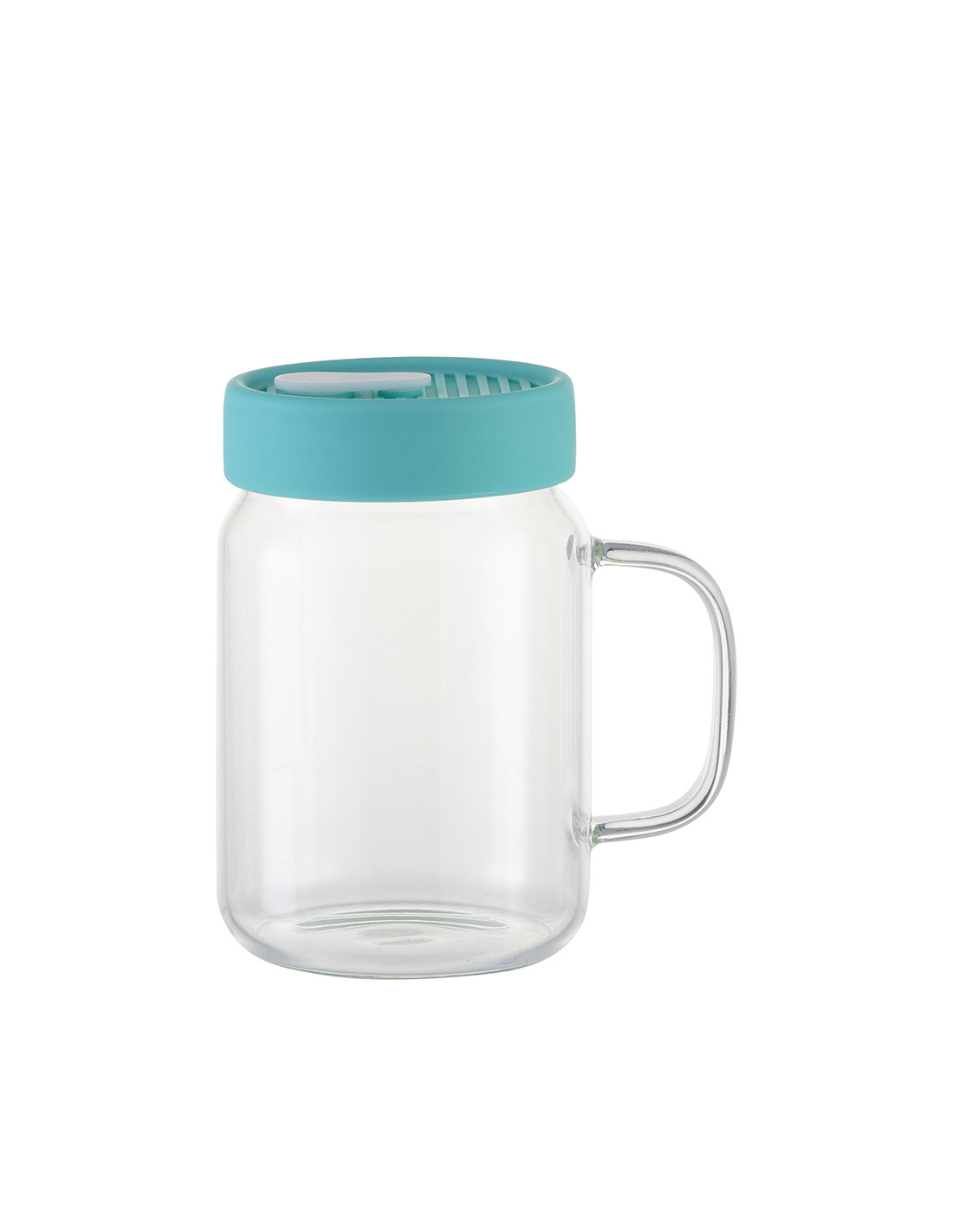 Pot Mason en verre de 20 oz/600 ml avec couvercle en silicone (transparent, vert menthe)