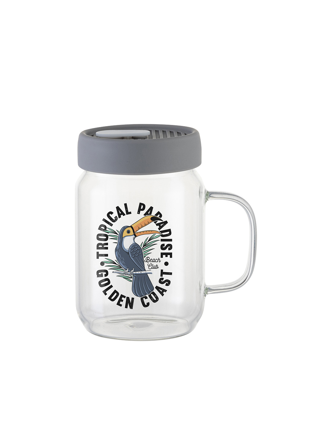 Pot Mason en verre de 20 oz/600 ml avec couvercle en silicone (transparent, gris)