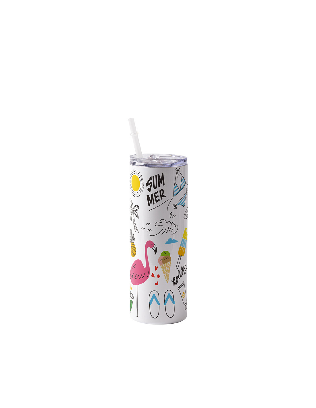 Gobelet en acier inoxydable de 20 oz/600 ml avec paille et couvercle en plastique (blanc)