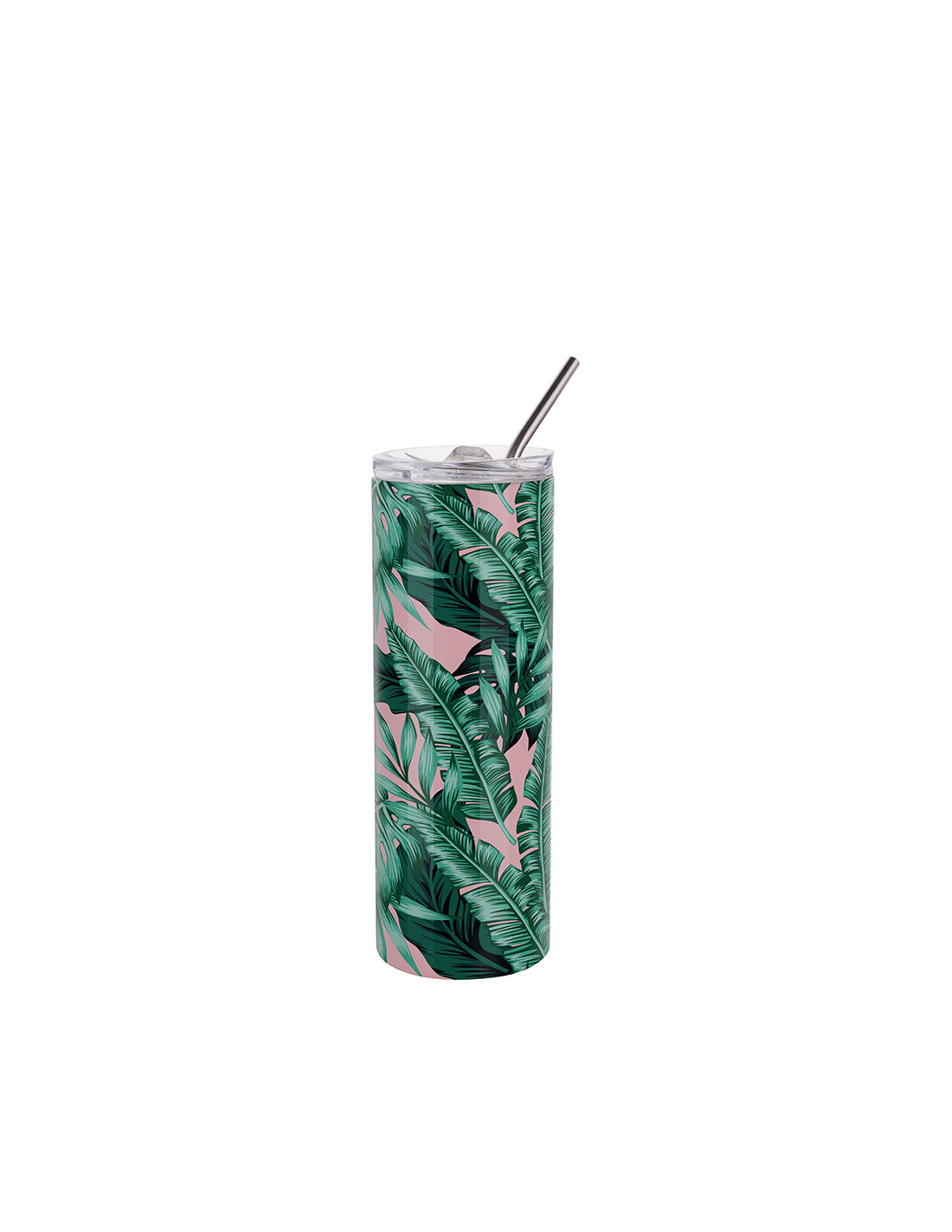 Gobelet en acier inoxydable de 20 oz/600 ml avec paille et couvercle en acier inoxydable (blanc)