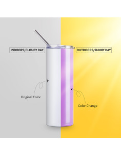 20oz/600ml SS  Color Changing Tumbler with Straw & Lid(UV-Activated, White to Violet) 2
