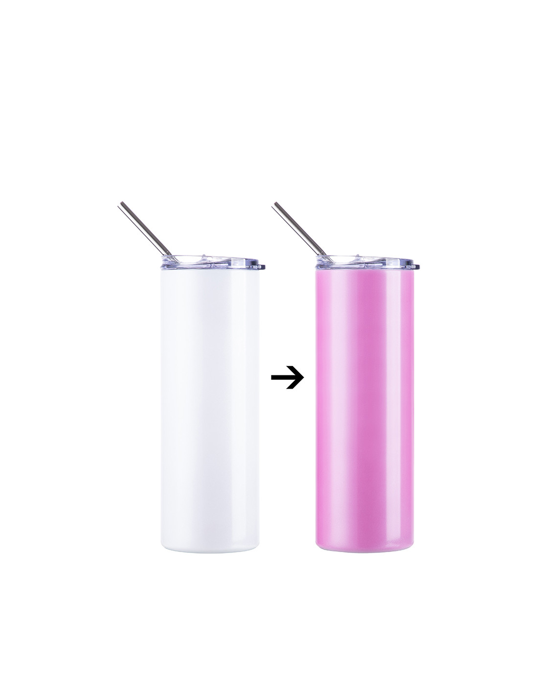 Gobelet SS à couleur changeante de 20 oz/600 ml avec paille et couvercle (activé par UV, blanc à rouge)
