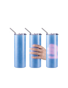20oz/600ml SS  Color Changing Tumbler with Straw & Lid(Heat Sensitive, Light Blue to Pink)