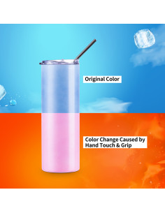 20oz/600ml SS  Color Changing Tumbler with Straw & Lid(Heat Sensitive, Light Blue to Pink) 2