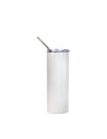 Gobelet fin en acier inoxydable scintillant à paillettes de 20 oz/600 ml avec paille (blanc)