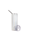 Gobelet fin en acier inoxydable scintillant à paillettes de 20 oz/600 ml avec paille (blanc)