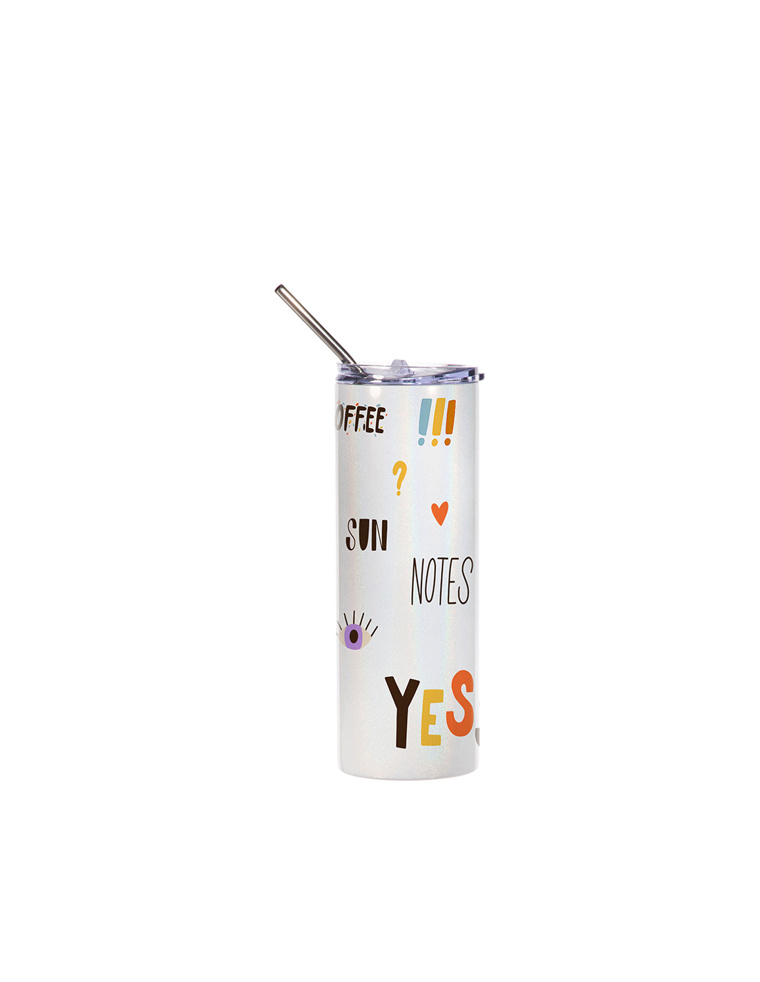 Gobelet fin en acier inoxydable scintillant à paillettes de 20 oz/600 ml avec paille (blanc)