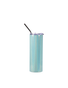 20oz/600ml Glitter Sparkling Stainless Steel Skinny Tumbler w/ Straw(Light Blue)