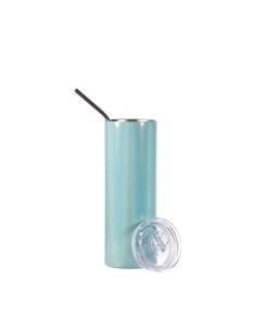 20oz/600ml Glitter Sparkling Stainless Steel Skinny Tumbler w/ Straw(Light Blue) 2