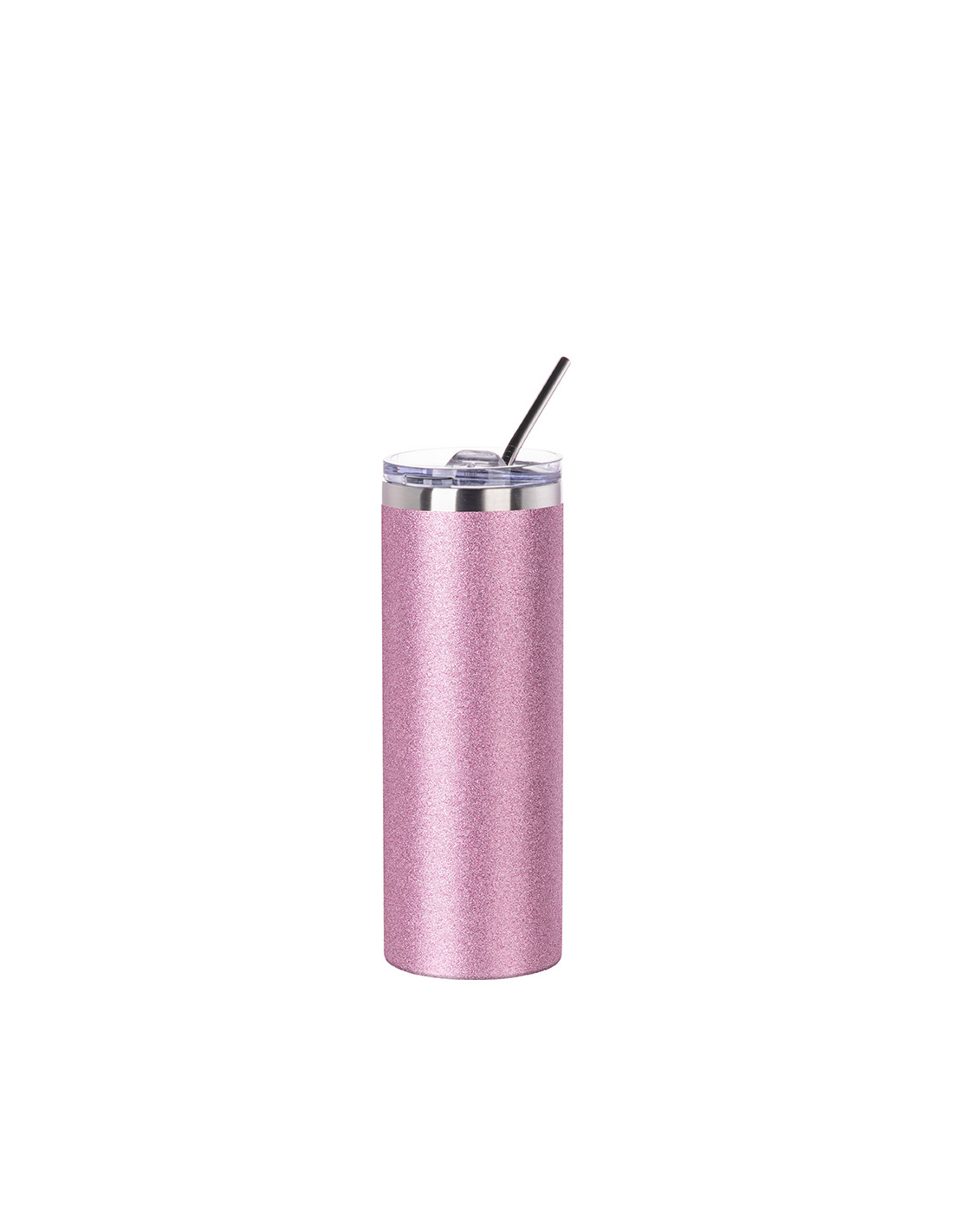 Gobelet Skinny T en acier inoxydable pailleté de 20 oz/600 ml avec paille et couvercle (rose)