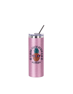 20oz/600ml Glitter Stainless Steel Skinny T Tumbler with Straw & Lid(Pink) 2