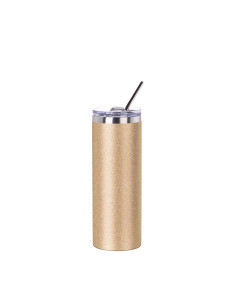 20oz/600ml Glitter Stainless Steel Skinny  Tumbler with Straw & Lid(Rose Gold)