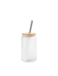 13oz/400ml Frosted Can Glass Mug  with bamboo lid 