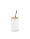 Tasse en verre givré de 13 oz/400 ml avec couvercle en bambou 