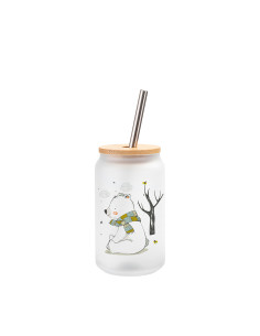 13oz/400ml Frosted Can Glass Mug  with bamboo lid  2