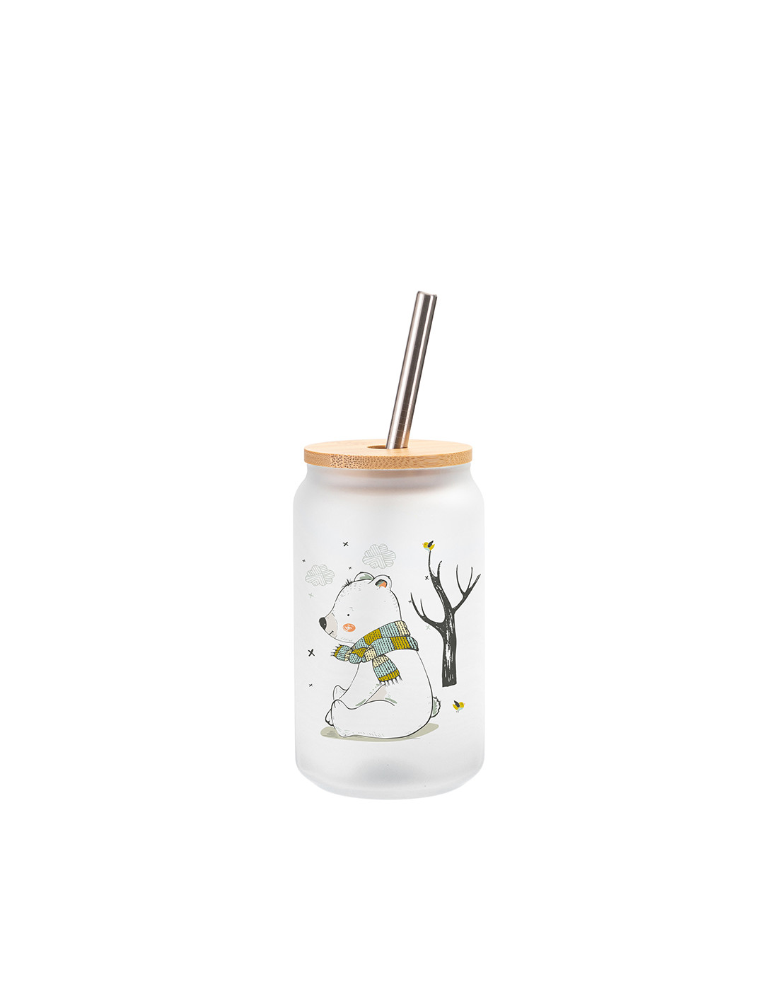 Tasse en verre givré de 13 oz/400 ml avec couvercle en bambou 