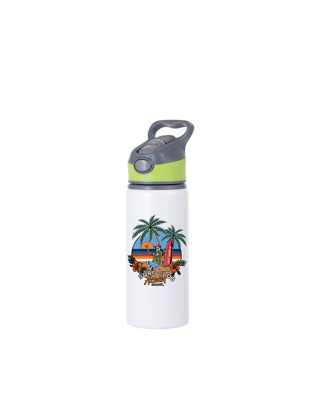Bouteille d'eau en aluminium de 20 OZ/650 ml avec bouchon vert (blanc)
