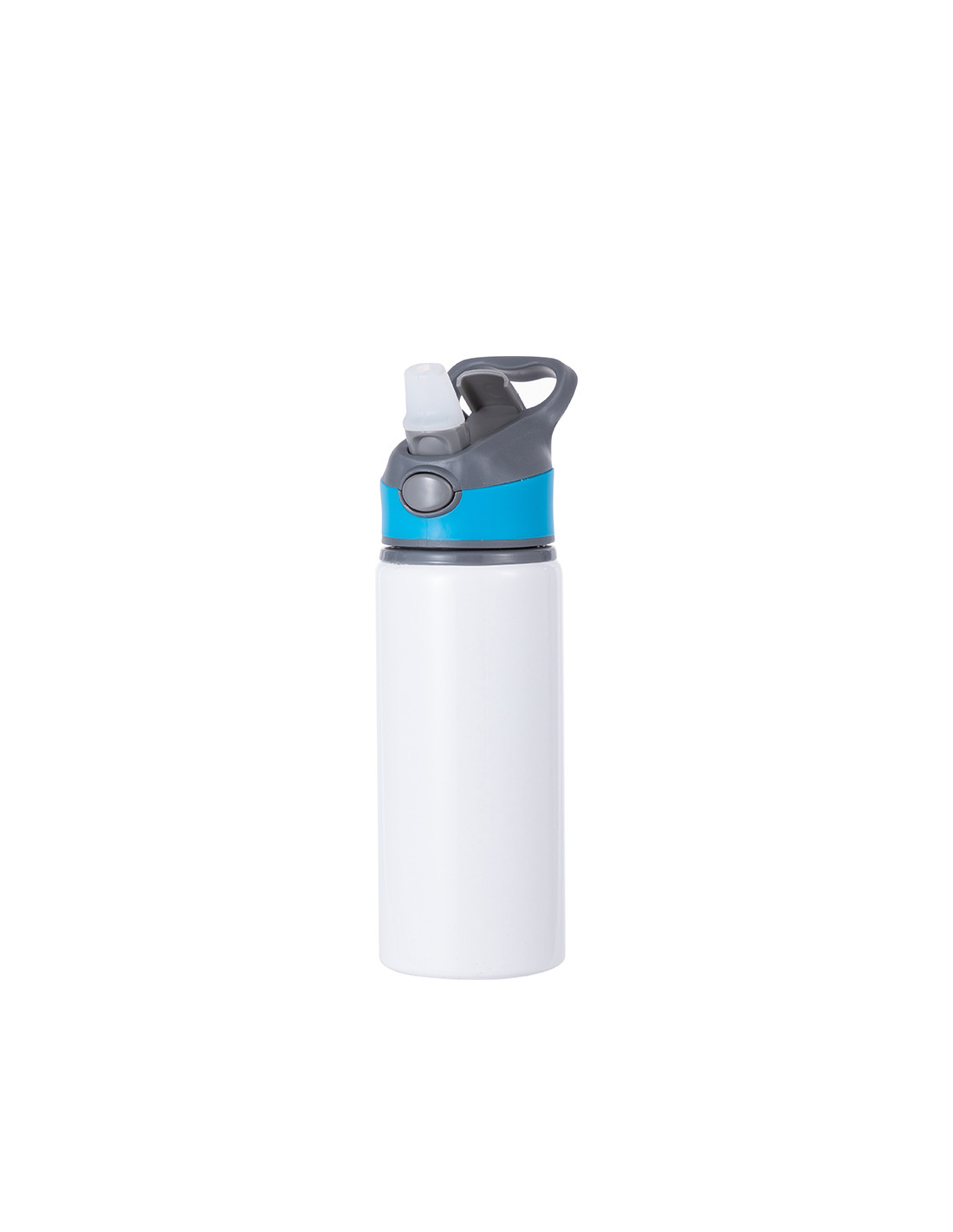 Bouteille d'eau en aluminium de 20 OZ/650 ml avec bouchon bleu (blanc)
