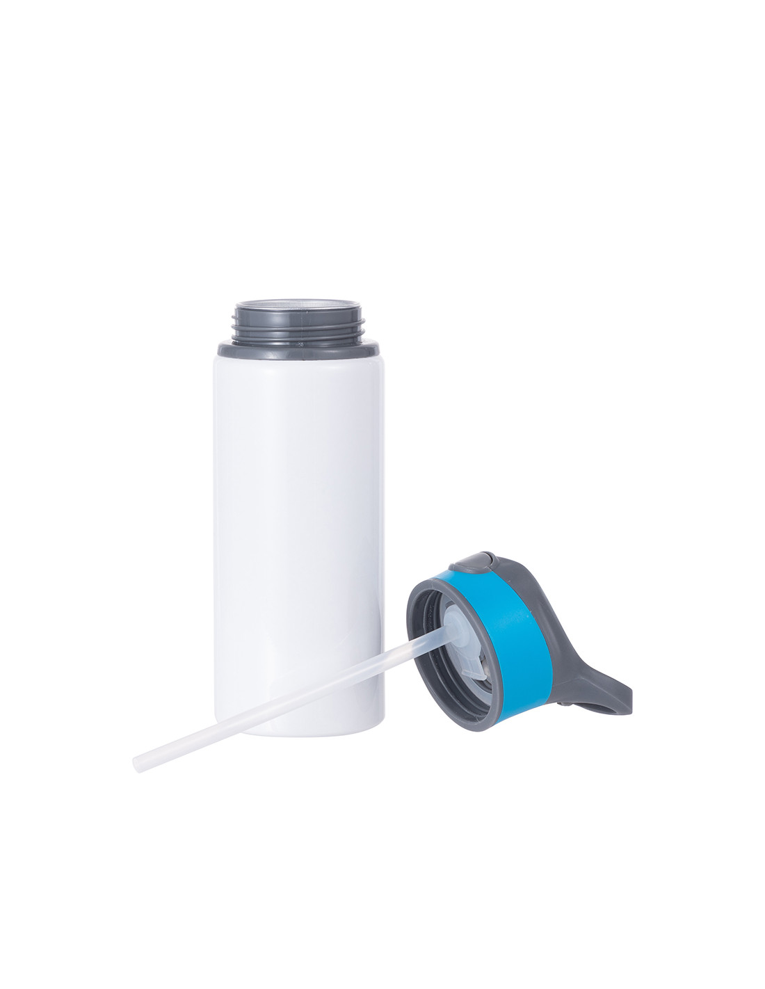 Bouteille d'eau en aluminium de 20 OZ/650 ml avec bouchon bleu (blanc)
