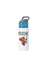 Bouteille d'eau en aluminium de 20 OZ/650 ml avec bouchon bleu (blanc)
