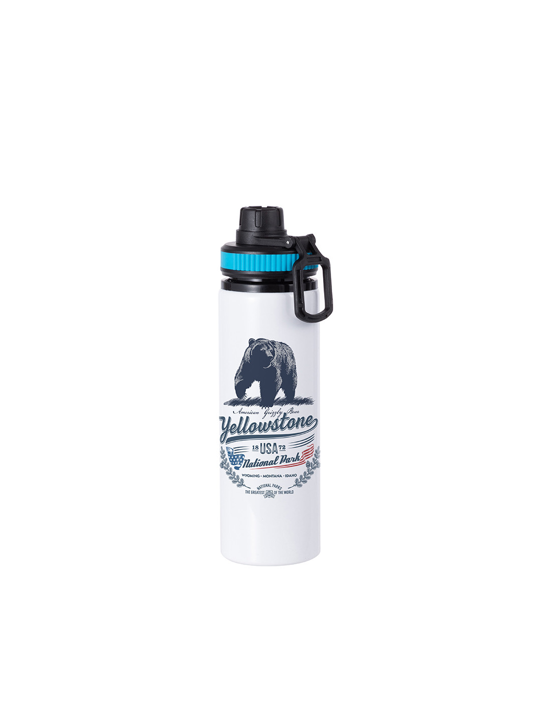 Bouteille d'eau en aluminium de 25 OZ/850 ml avec bouchon bleu (blanc)
