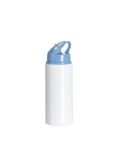 20oz/600ml White Aluminium Bottle w/ Light Blue Straw Lid