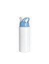 Bouteille en aluminium blanc de 20 oz/600 ml avec couvercle en paille bleu clair