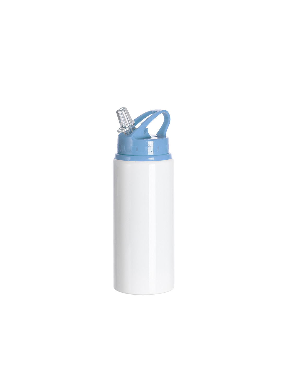 Bouteille en aluminium blanc de 20 oz/600 ml avec couvercle en paille bleu clair