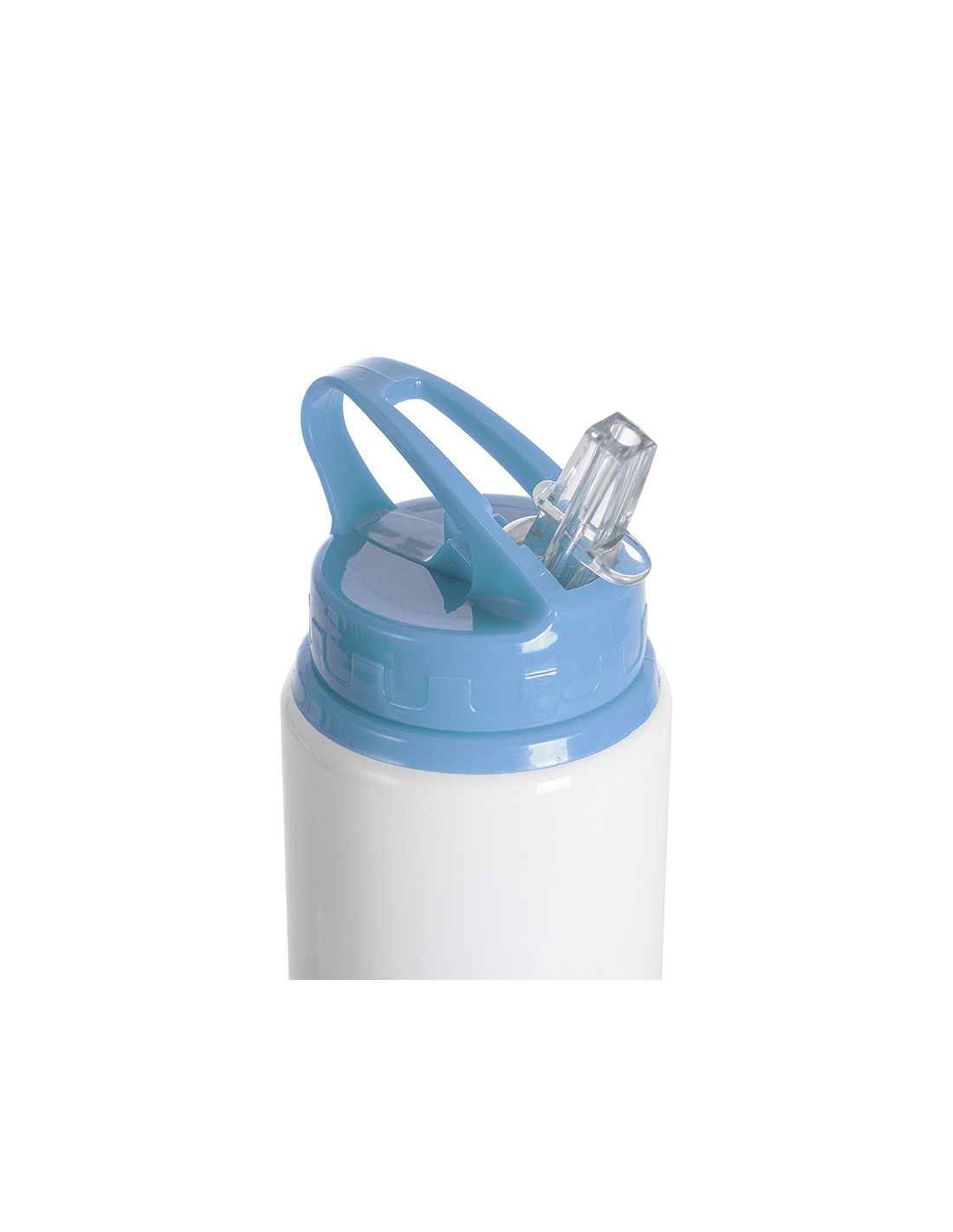 Bouteille en aluminium blanc de 20 oz/600 ml avec couvercle en paille bleu clair