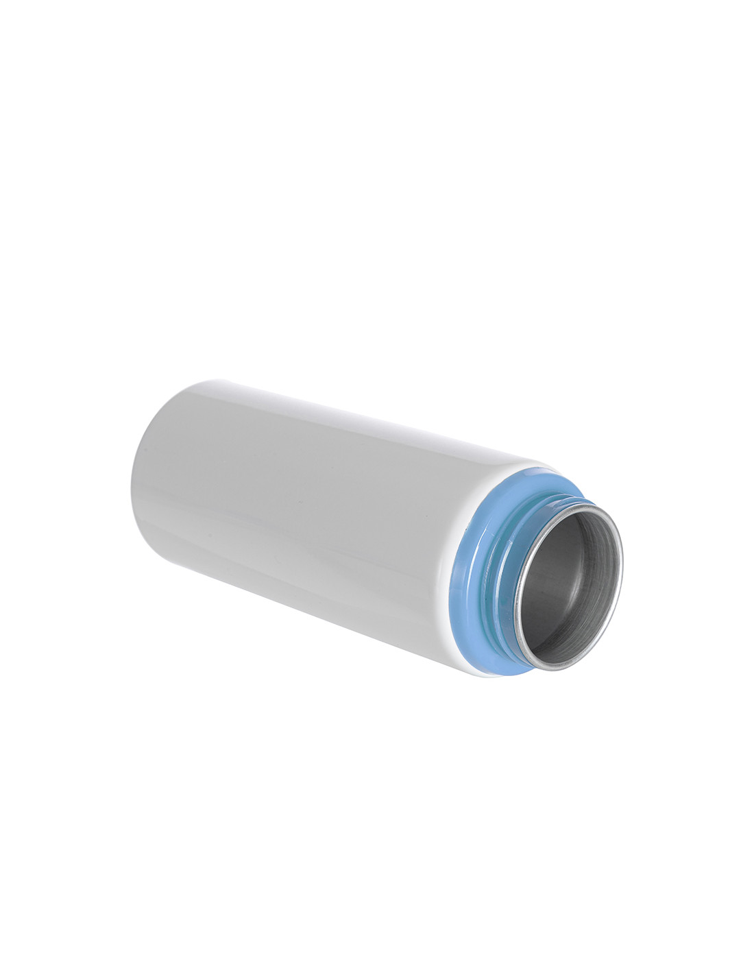 Bouteille en aluminium blanc de 20 oz/600 ml avec couvercle en paille bleu clair