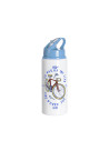 Bouteille en aluminium blanc de 20 oz/600 ml avec couvercle en paille bleu clair