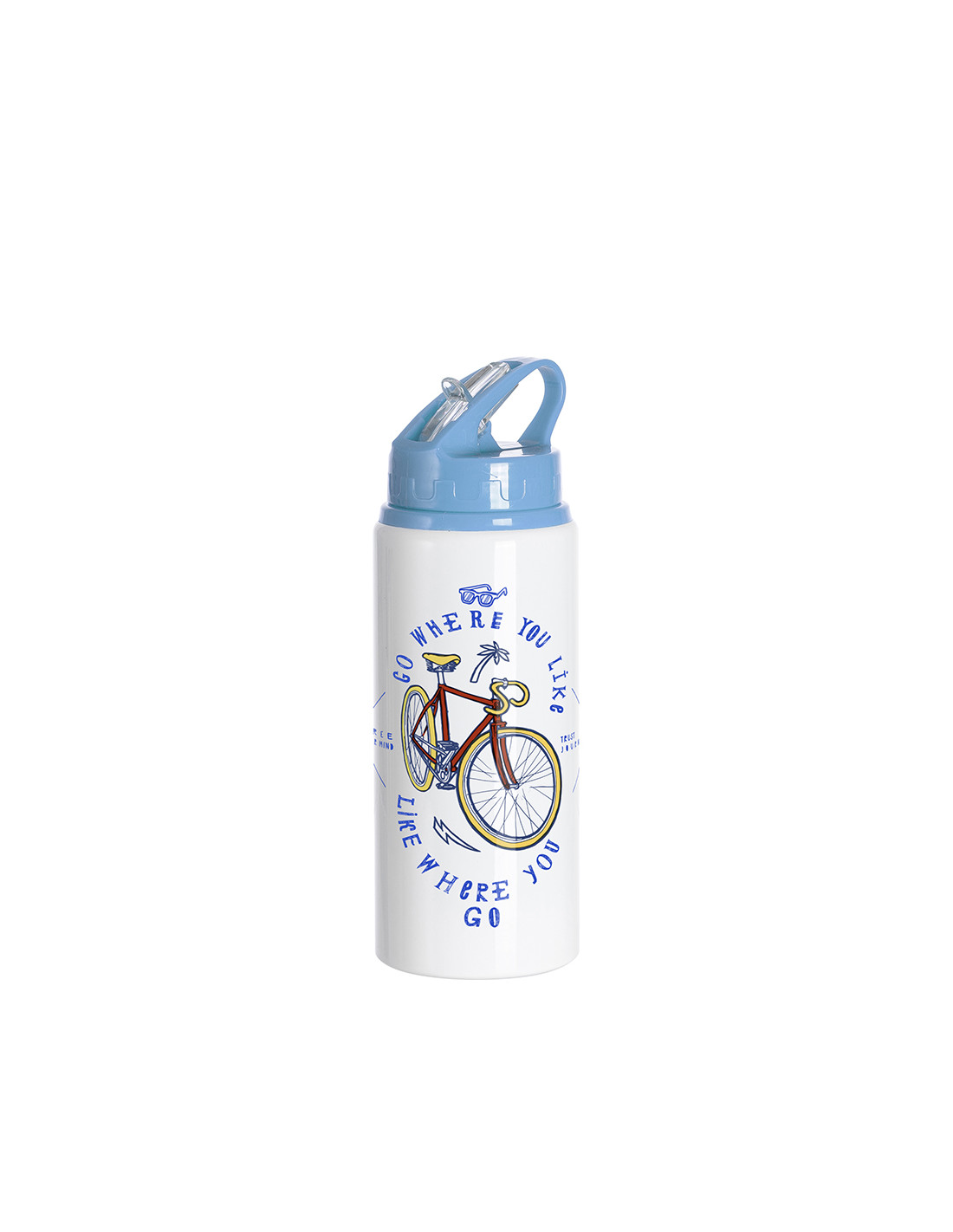 Bouteille en aluminium blanc de 20 oz/600 ml avec couvercle en paille bleu clair
