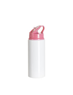 20oz/600ml White Aluminium Bottle w/ Pink Straw Lid