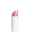 Bouteille en aluminium blanc de 20 oz/600 ml avec couvercle en paille rose