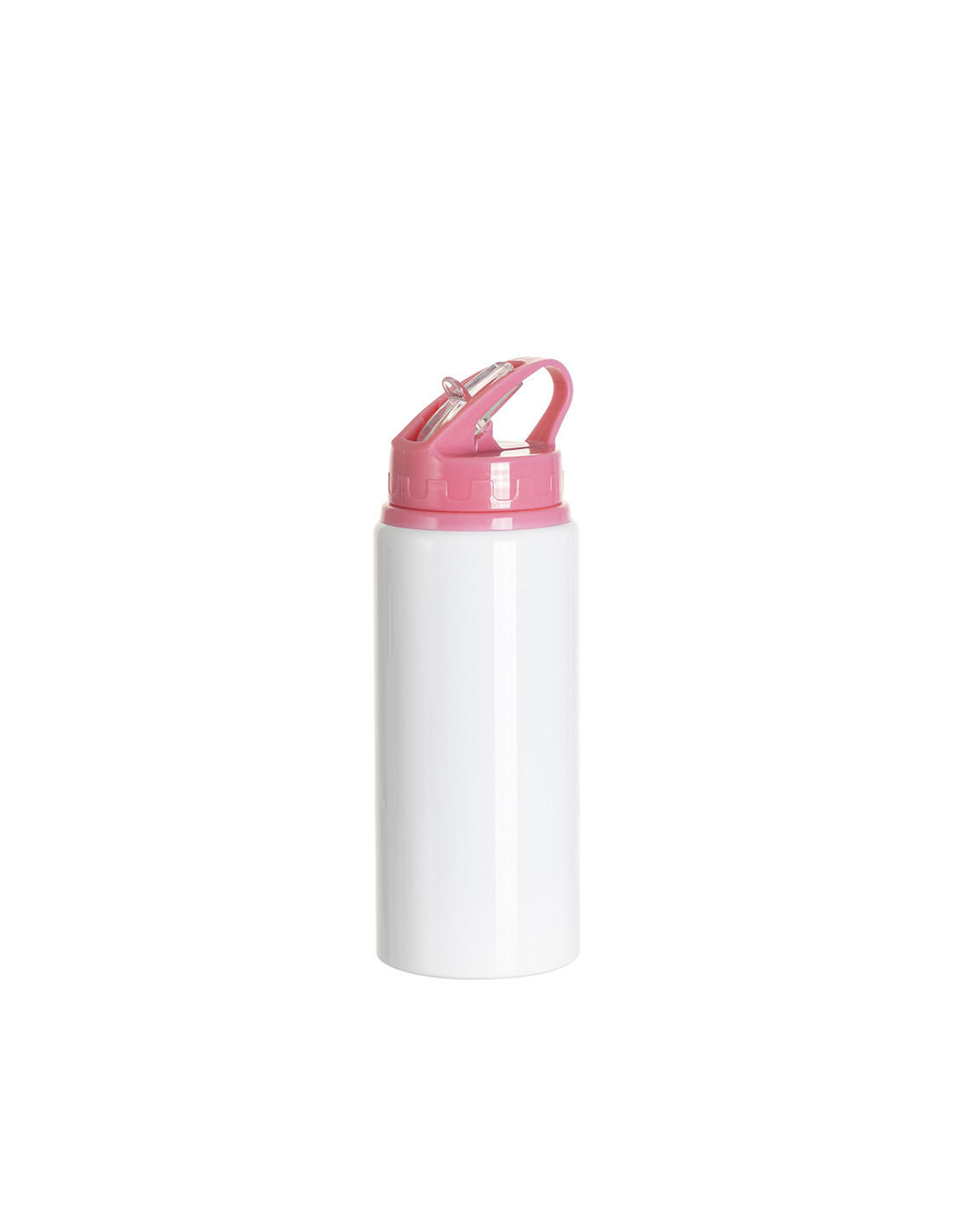 Bouteille en aluminium blanc de 20 oz/600 ml avec couvercle en paille rose