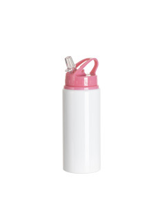 20oz/600ml White Aluminium Bottle w/ Pink Straw Lid 2
