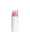 Bouteille en aluminium blanc de 20 oz/600 ml avec couvercle en paille rose