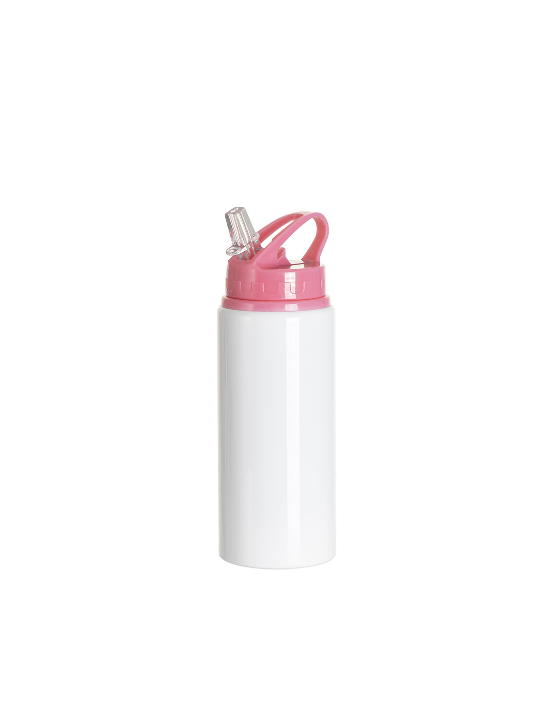 Bouteille en aluminium blanc de 20 oz/600 ml avec couvercle en paille rose