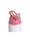 Bouteille en aluminium blanc de 20 oz/600 ml avec couvercle en paille rose