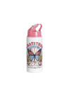 Bouteille en aluminium blanc de 20 oz/600 ml avec couvercle en paille rose