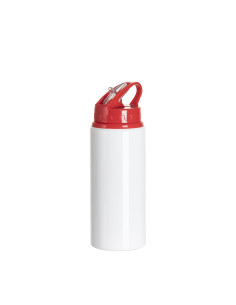 20oz/600ml White Aluminium Bottle w/ Red Straw Lid
