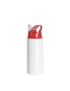 20oz/600ml White Aluminium Bottle w/ Red Straw Lid 2